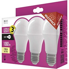 Emos LED žárovka Classic A60, 10,5W/75W E27, WW teplá bílá, 1060 lm, Classic A+, 3 PACK