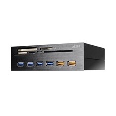 AKASA přední panel InterConnect EX/ 5v1 čtečka/ 4x USB 3.0/2x nabíjecí USB/ do 5,25" pozice/ černý