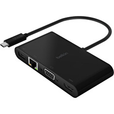 Belkin USB-C multimediální adaptér na HDMI, VGA, RJ45, USB-A 3.0 , až 100W napájení Power Delivery, černá