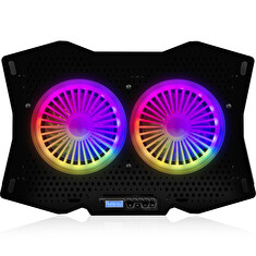 Modecom MC-CF18 RGB chladící podložka pro notebooky do velikosti 18", 2 ventilátory, RGB LED podsvícení, černá