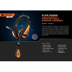 CANYON herní headset, 3,5mm jack, ovládání hlasitosti, 2in1 3.5mm adapter, 2m kabel, černý