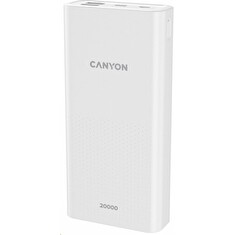 CANYON powerbanka 20000mAh Li-poly, Input 5V/2A microUSB + USB C, Output 5V/2.1A USB-A, bílá