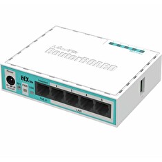 MikroTik RouterBOARD RB750r2, hEX lite, ROS L4, 5xLAN, montážní krabice, napájecí adaptér