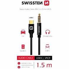 SWISSTEN AUDIO ADAPTÉR TEXTILE USB-C (samec)/3,5 mm JACK (samec) 1,5M ČERNÝ