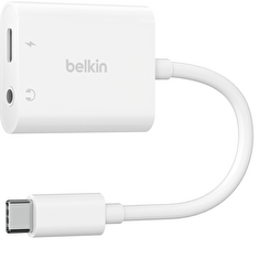 Belkin USB-C adaptér/rozdvojka 1x USB-C M/ 1x USB-C F napájení 60W + 1x 3,5mm jack, bílá