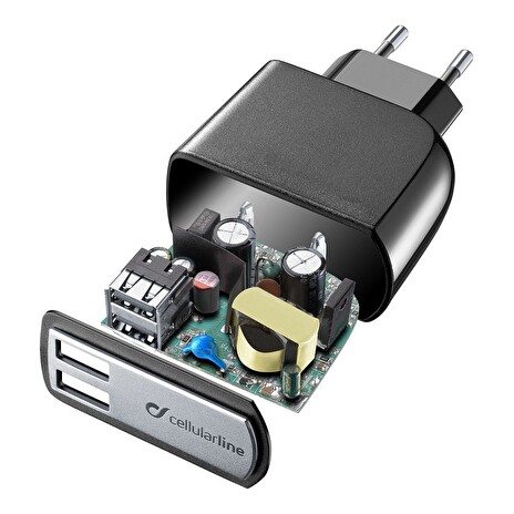 Síťová nabíječka Cellularline,2xUSB, 3,1A, černá