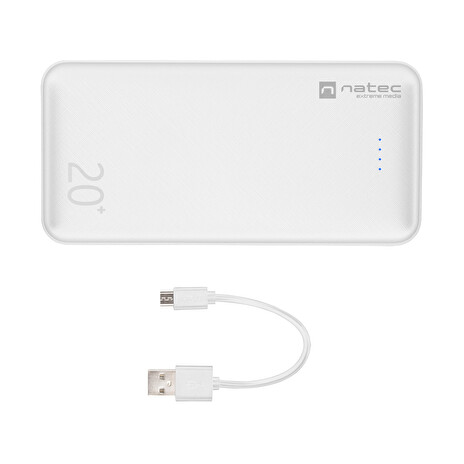 Natec Trevi Power bank 20 000mAh, bílý, Type-C, micro USB