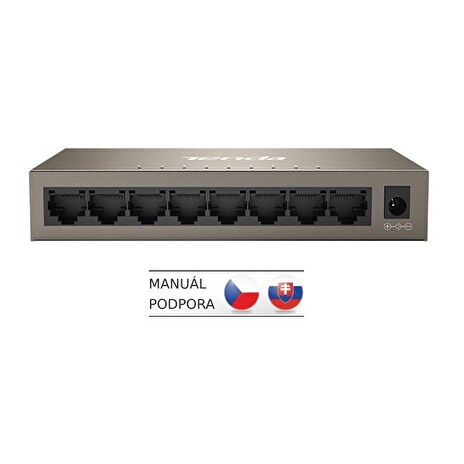 Tenda TEG1008M 8-port Gigabit Switch, 8x 10/100/1000 Mb/s, Fanless, MAC 4K, napájení AC/DC, i na zeď