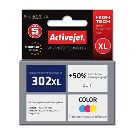 ActiveJet ink HP 302XL F6U67AE regenerated AH-302CRX 21 ml