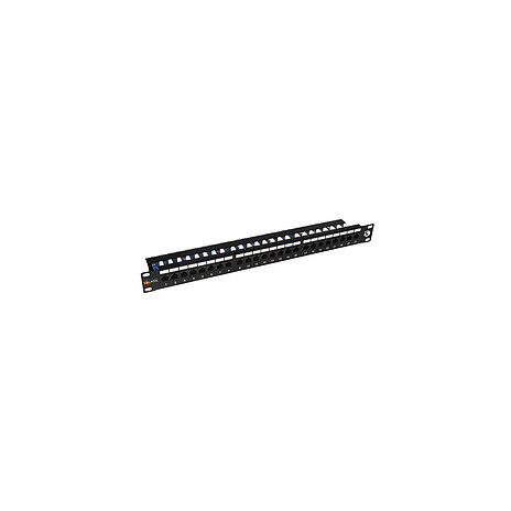 Solarix 19" Patch panel Solarix 24 x RJ45 CAT5E UTP s vyvaz. lištou černý 1U