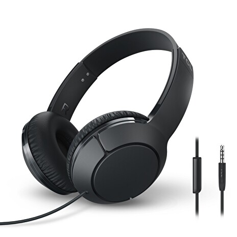 TCL sluchátka náhlavní, drátová, mikrofon, Strong BASS, ploché skládání, 10-22K, 102 dB, Repro: 32mm, 32 Ohm, černá