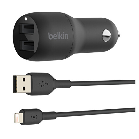Belkin 24W Duální USB-A nabíječka do auta + 1m lightning kabel, černá