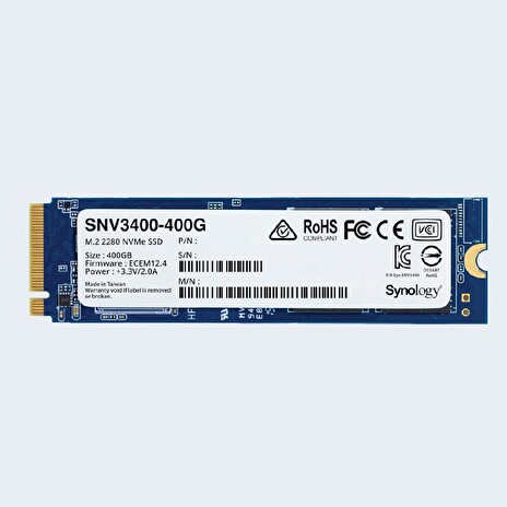 Synology SSD M.2 NVMe SNV3400-400G, čtení/zápis: 3100/550 MB/s, DWPD 0.68, M.2 2280