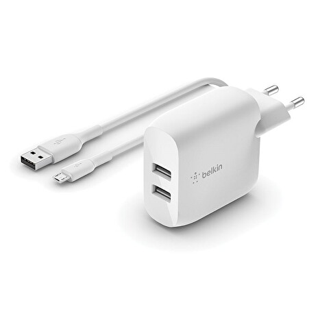 Belkin Duální USB-A domácí nabíječka 2x12W, micro-USB kabel, bílá