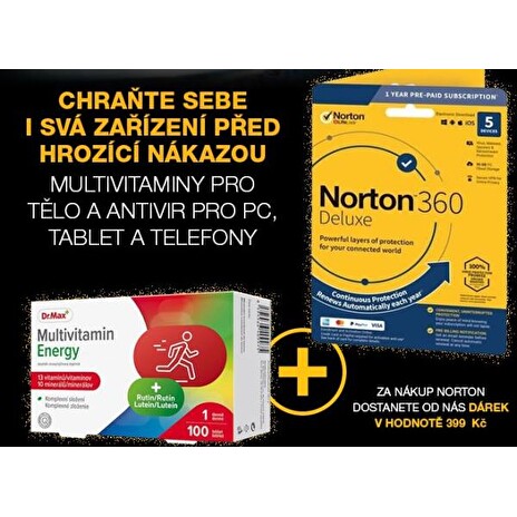 NORTON 360 DELUXEpro 5 zařiz. na 1rok s VPN + Dr.Max Multivitamin Energy 100 tablet