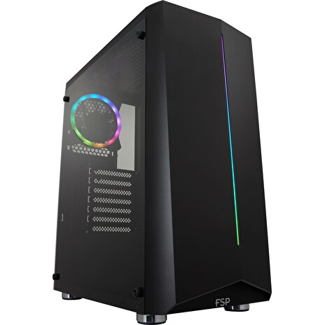 FSP/Fortron ATX Midi Tower CMT151 Black, průhledná bočnice, 1 x A. RGB LED 120 mm ventilátor