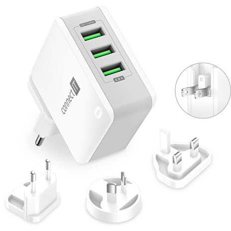 CONNECT IT Nomad2 WorldTravel nabíjecí adaptér 3xUSB-A, 24W, BÍLÝ