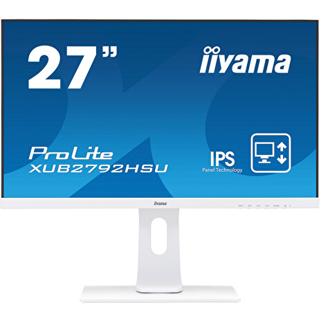 27" iiyama XUB2792HSU-W1: IPS, FullHD@75Hz, 250cd/m2, 4ms, VGA, HDMI, DP, USB, height, pivot, bílý
