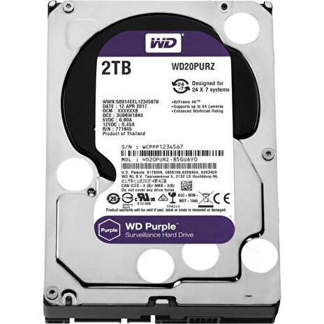 WDC WD20PURZ hdd 2TB SATA3-6Gbps použitý 5400rpm 64MB (řada PURPLE pro sledovací systémy) 145MB/s