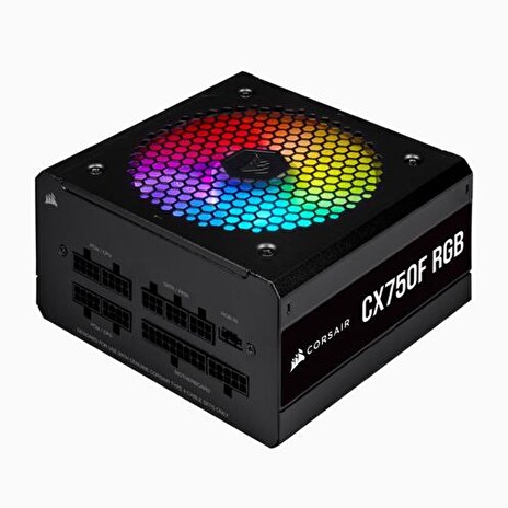 CORSAIR zdroj 750W CX750F RGB Black MODULAR 80Plus Bronze certifikace s aktivnim PFC (RGB osvětlení, ventilátor 120 mm) modulární