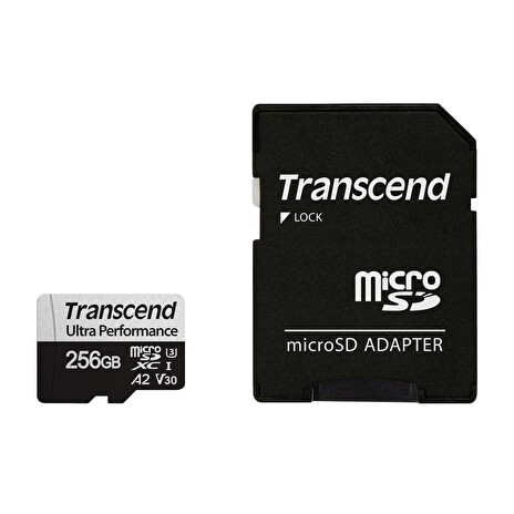 Transcend 256GB microSDXC 340S UHS-I U3 V30 A2 3D TLC (Class 10) paměťová karta (s adaptérem), 160MB/s R, 125MB/s W