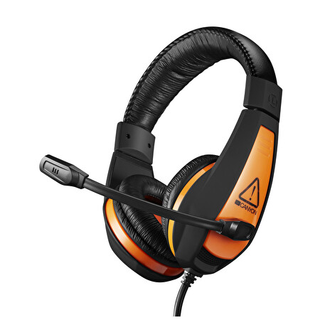 CANYON herní headset, 3,5mm jack, ovládání hlasitosti, 2in1 3.5mm adapter, 2m kabel, černý