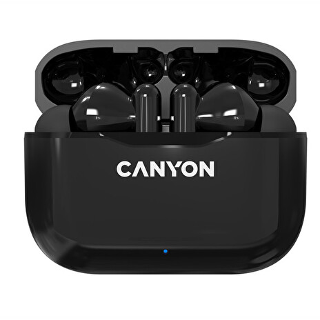 CANYON TWS-3 Bluetooth sportovní sluchátka s mikrofonem, BT V5, nabíjecí pouzdro 300mAh, černá
