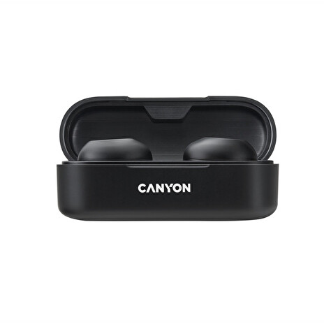 CANYON TWS-1 Bluetooth sportovní sluchátka s mikrofonem, BT V5, nabíjecí pouzdro 300mAh, černá