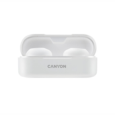 CANYON TWS-1 Bluetooth sportovní sluchátka s mikrofonem, BT V5, nabíjecí pouzdro 300mAh, bílá