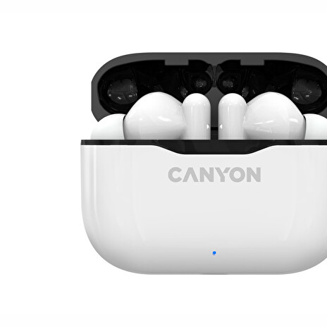 CANYON TWS-3 Bluetooth sportovní sluchátka s mikrofonem, BT V5, nabíjecí pouzdro 300mAh, bílá