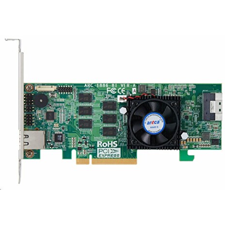ARECA Tri-mode RAID card 8-port int. (SFF-8654) 8GB DDR4, PCIe4.0 x8 Card, LP