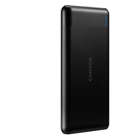CANYON powerbanka PB-107B PD/QC3.0,10000mAh Li-pol, Input 5/9/12V (MicroUSB/USB-C),Output 5/9/12V (USB-A+USB-C),cerná