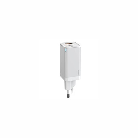 Baseus GaN rychlo nabíjecí EU adaptér USB-A + USB-C 45W + kabel USB-C do USB-C 60W 1m, bílá