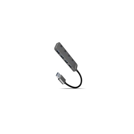 AXAGON HUE-MSA, 4x USB 3.2 Gen 1 SWITCH hub, kovový, micro USB nap. konektor, kabel USB-A 20cm