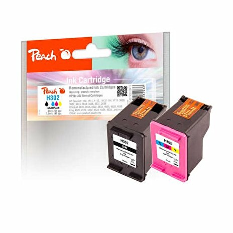 PEACH kompatibilní cartridge HP F6U66AE, F6U65AE, No 302 MultiPack, black, colour