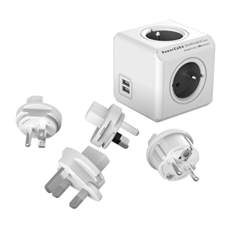 Zásuvka PowerCube REWIRABLE USB Grey + 4x cest. adap., 2x USB, 4 rozbočka, 6A