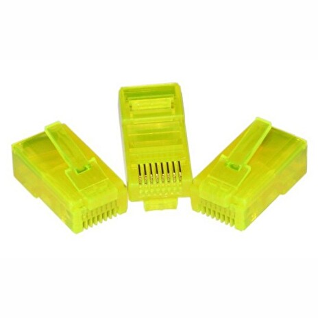 Konektor UTP RJ45 lanko/licna, pozlacená 3u Cat5e neonově žlutá, 10ks