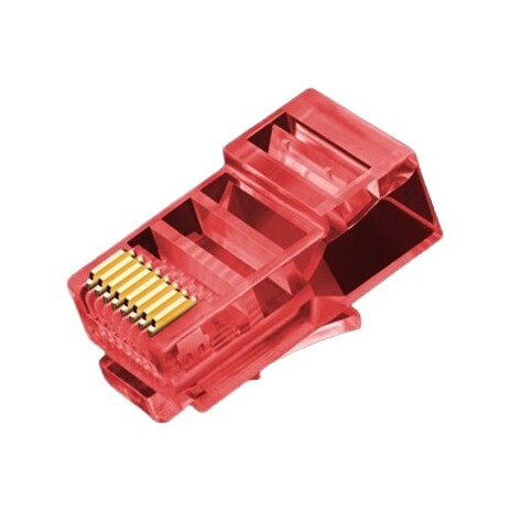 Konektor UTP RJ45 lanko/licna, pozlacená 3u, Cat5e, červená, 10ks