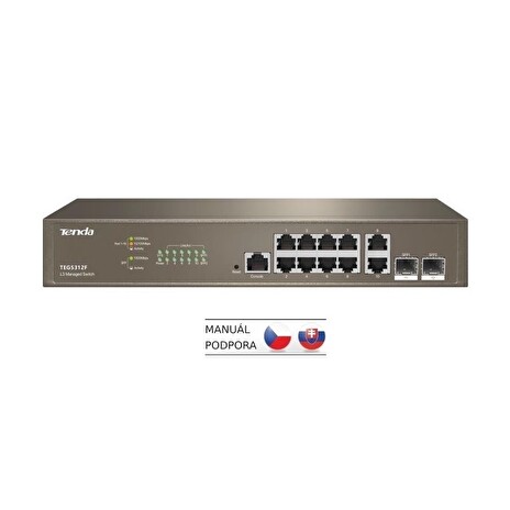 Tenda TEG5312F Gigabit L3 Managed Switch, 10x RJ45 1Gb/s, 2x SFP, STP, RSTP, MSTP, IGMP, VLAN, Rack