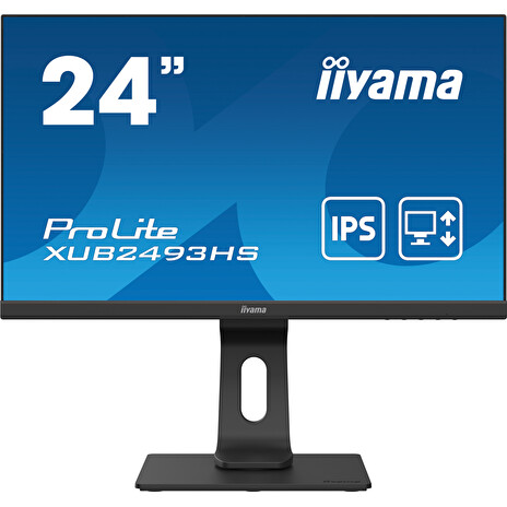 24" iiyama XUB2493HS-B4: IPS, FullHD@75Hz, 250cd/m2, 4ms, VGA, HDMI, DP, height, pivot, černý