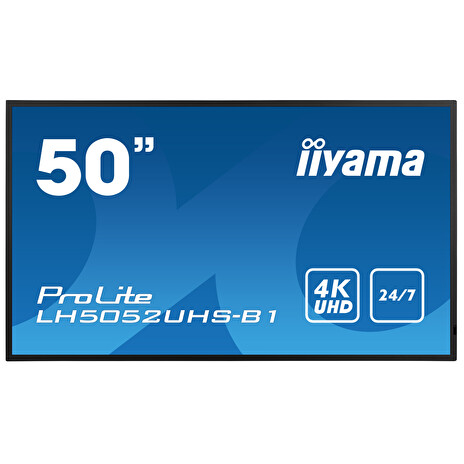 50" iiyama LH5052UHS-B1: VA, 4K UHD, 500cd/m2, 24/7, LAN, Android 8.0, černý