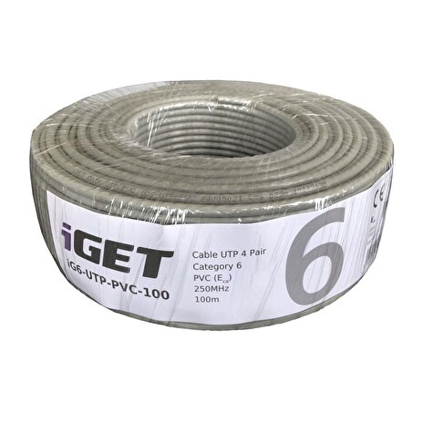 Síťový kabel iGET CAT6 UTP PVC Eca 100m/box, kabel drát, s třídou reakce na oheň Eca