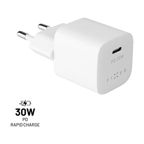 Nabíječka FIXED síťová s USB-C výstupem a podporou PD, 30W, bílá