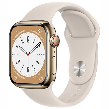 APPLE Watch Series 8 GPS + Cellular 41mm Gold Stainless Steel Case with Starlight Sport Band - Regular