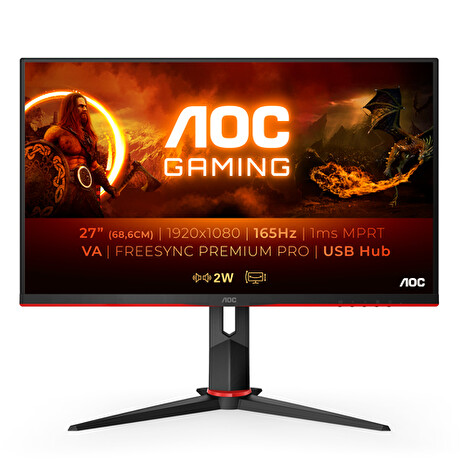 AOC LCD herní 27G2SU 27" VA /1920x1080@165Hz/1ms/350cd/3000:1/80M:1/2xHDMI/DP/4xUSB/pivot/repro/VESA