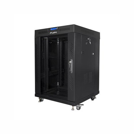 LANBERG Volně stojící skříň 19", 15U/600x600, (v rozloženém stavu), skleněné dveře, LCD, černá (RAL9004)