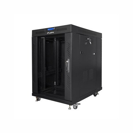 LANBERG Volně stojící skříň 19" 15U/800x1000 LCD skleněné dveře černá (RAL9004) (v rozloženém stavu)