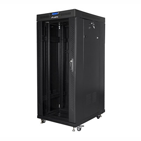 LANBERG Volně stojící skříň 19" 27U/800x1000 (v rozloženém stavu) černá (RAL9004) skleněné dveře LCD