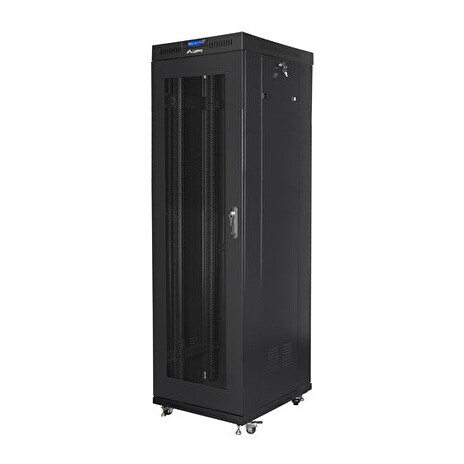 LANBERG Volně stojící skříň 19" 42U/600x800 (v rozloženém stavu) síťované dveře LCD černá (RAL9004)