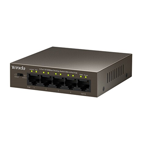 Tenda TEF1105P-4-38W PoE AF switch 4x PoE 802.3af, 5x 100Mb/s, PoE celkem 35W, fanless